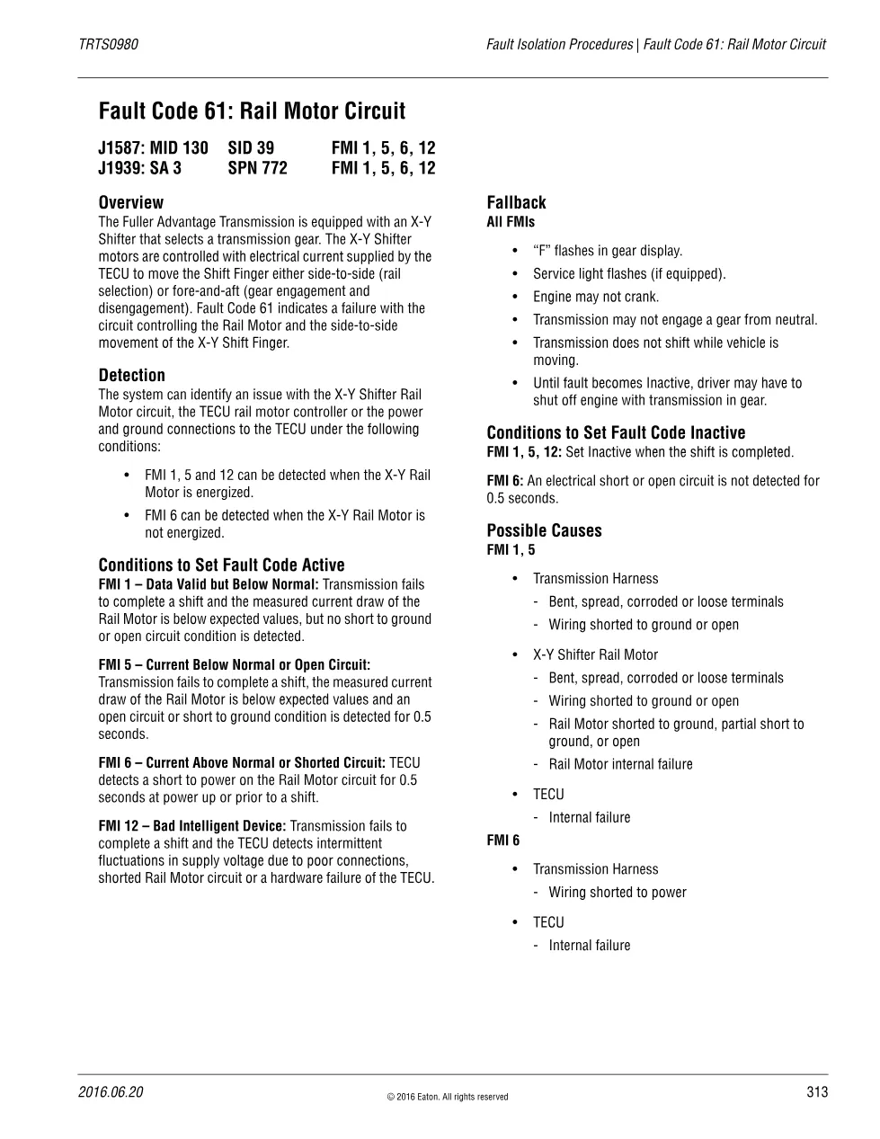Eaton fault code 61: Rail Motor Circuit – Fuller Advantage - preview page 1 of 4
