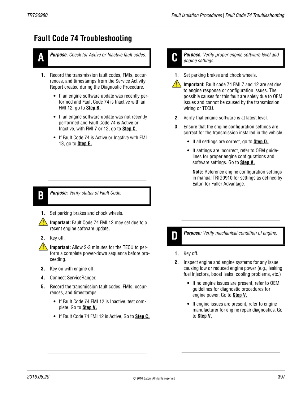 Eaton fault code 74: Troubleshooting – Fuller Advantage TRTS0980 - preview page 1 of 2
