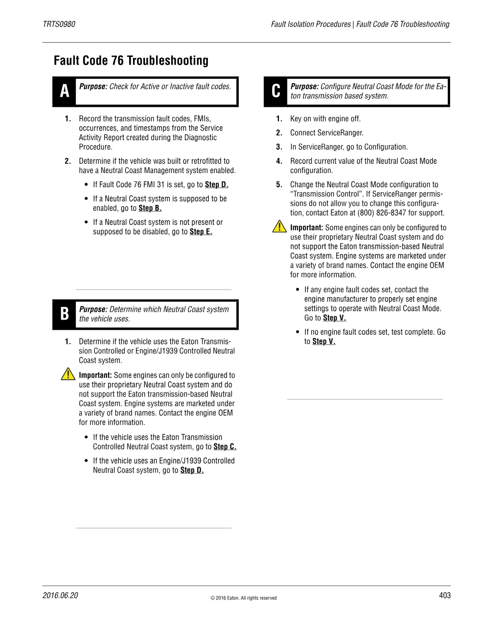 Eaton fault code 76: Troubleshooting – Fuller Advantage TRTS0980 - preview page 1 of 3