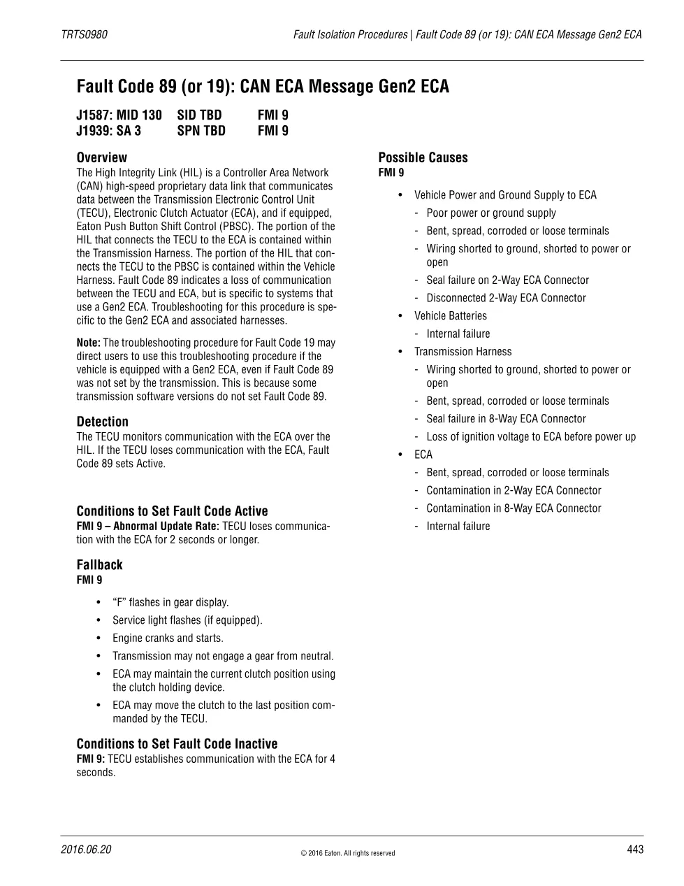 Eaton fault code 89: CAN ECA Message Gen2 ECA – Fuller Advantage - preview page 1 of 3