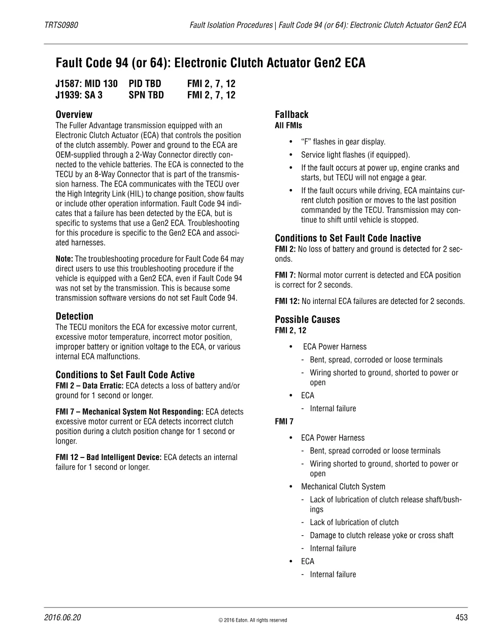 Eaton fault code 94: Electronic Clutch Actuator Gen2 ECA – Fuller - preview page 1 of 3