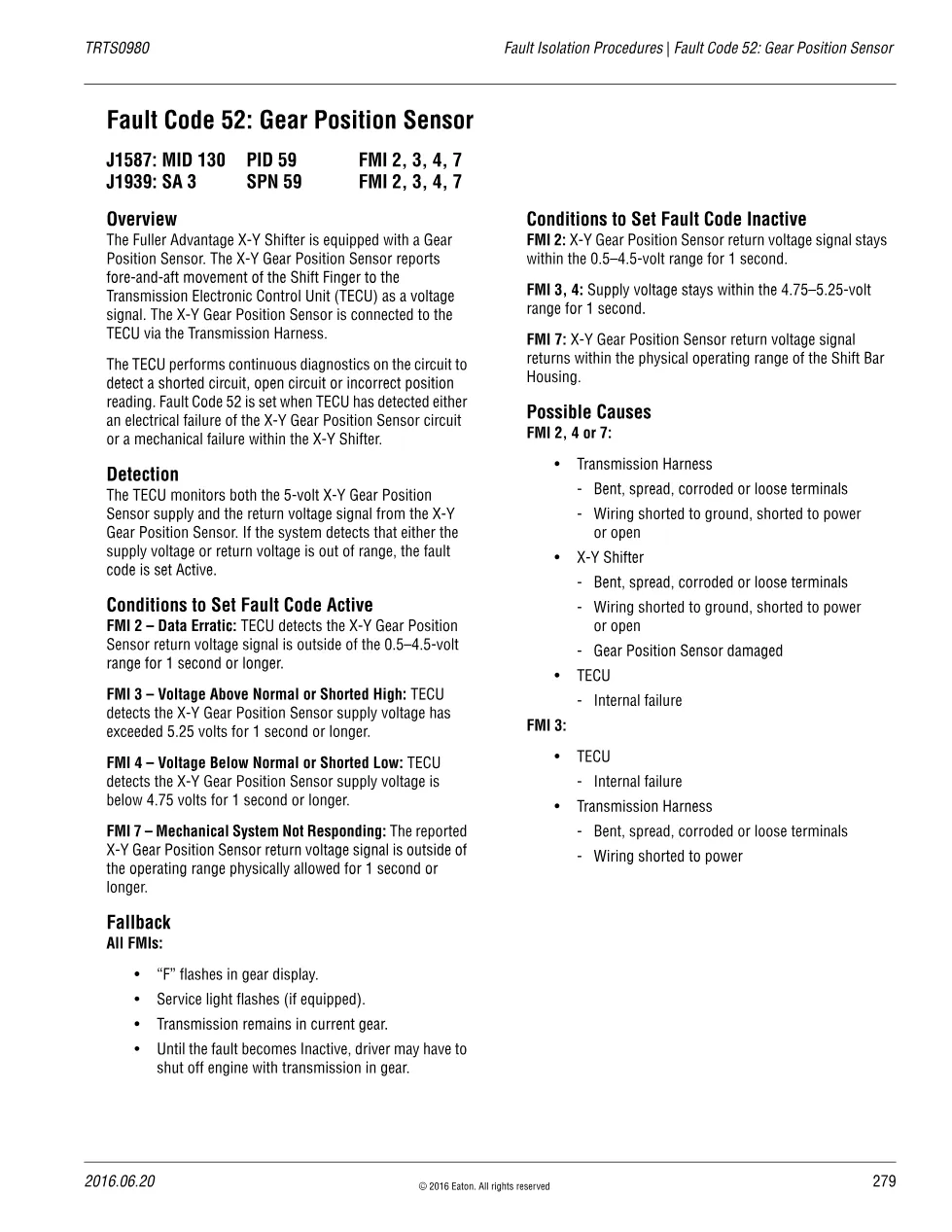 Eaton Gear Position Sensor — Fuller Advantage Fault Code 52 - preview page 1 of 3