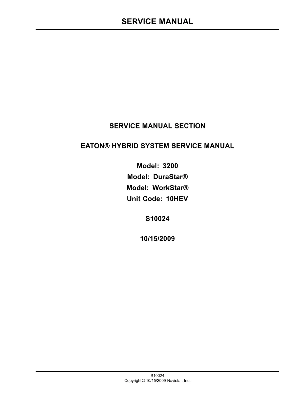 Eaton hybrid system manual — International – International Trucks - preview page 1 of 6