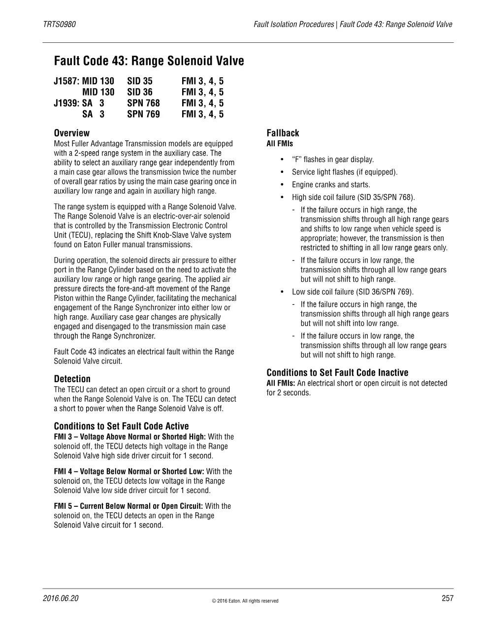 Eaton Range Solenoid Valve — Fuller Advantage Fault Code 43 - preview page 1 of 4