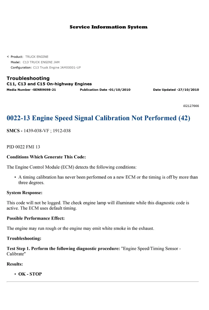 engine speed calibration DTCs — Diagnostic Trouble Code 0022-13 - page 1 is available after signing in