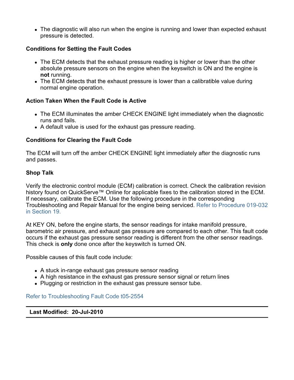 exhaust pressure fault DTCs troubleshooting manual — Fault - preview page 2 of 3