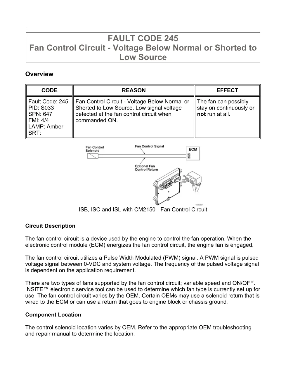 fan control fault DTCs manual — Fault Code 245 — PDF, 13 pages - preview page 1 of 3