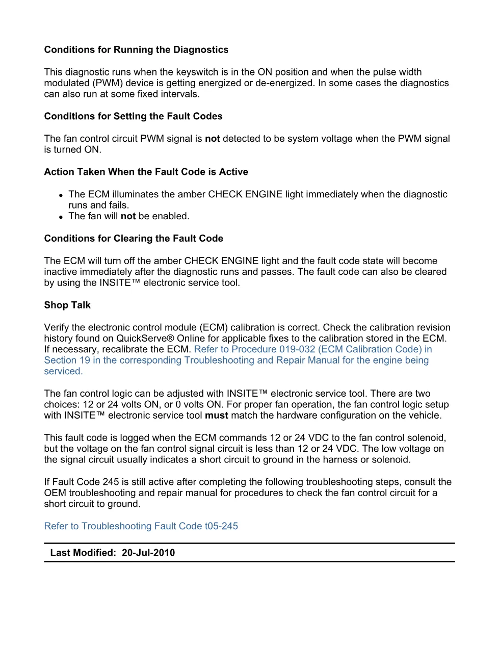 fan control fault DTCs manual — Fault Code 245 — PDF, 13 pages - preview page 2 of 3