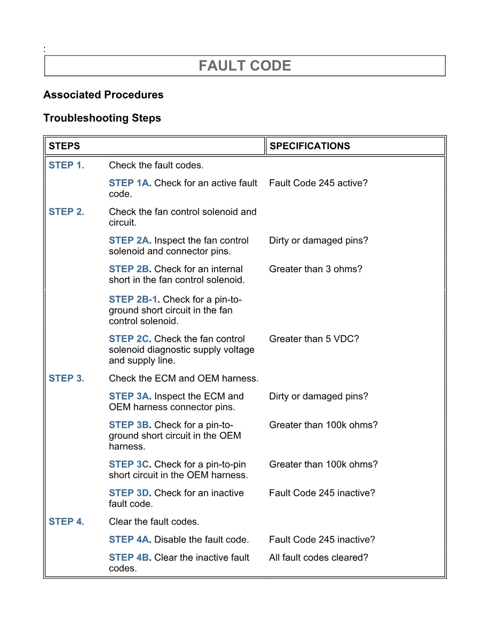 fan control fault DTCs manual — Fault Code 245 — PDF, 13 pages - page 3 is available after signing in