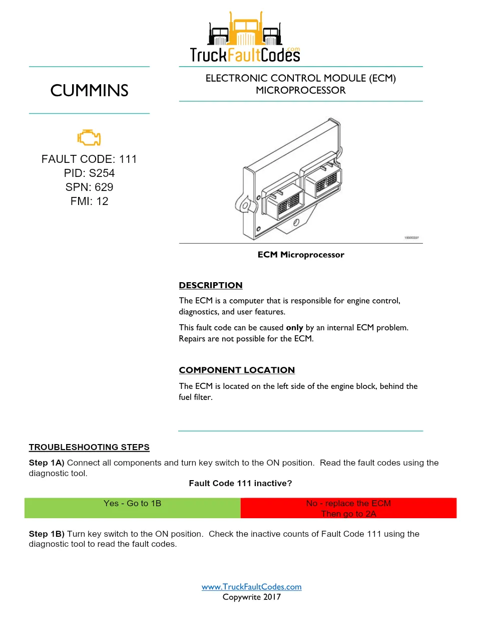 Fault Code 111 DTCs Troubleshooting Manual — ECM – Official - preview page 1 of 2