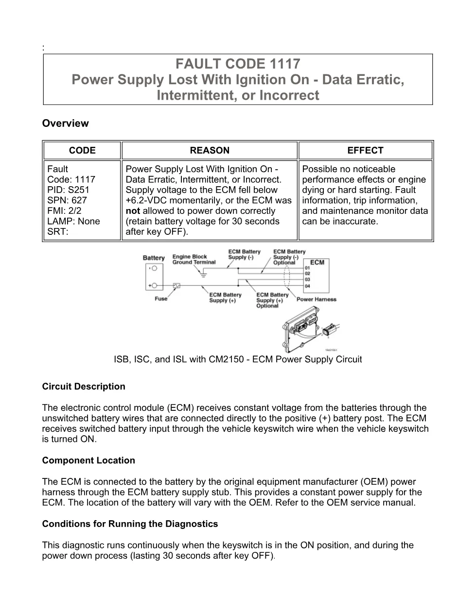 fault code 1117 DTCs Troubleshooting Manual — ISB6.7 CM2150 - preview page 1 of 3