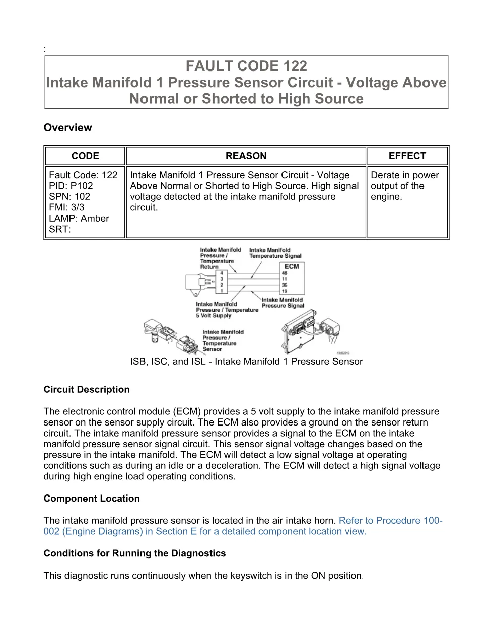 fault code 122 DTCs Troubleshooting Manual — Intake Manifold 1 - preview page 1 of 3