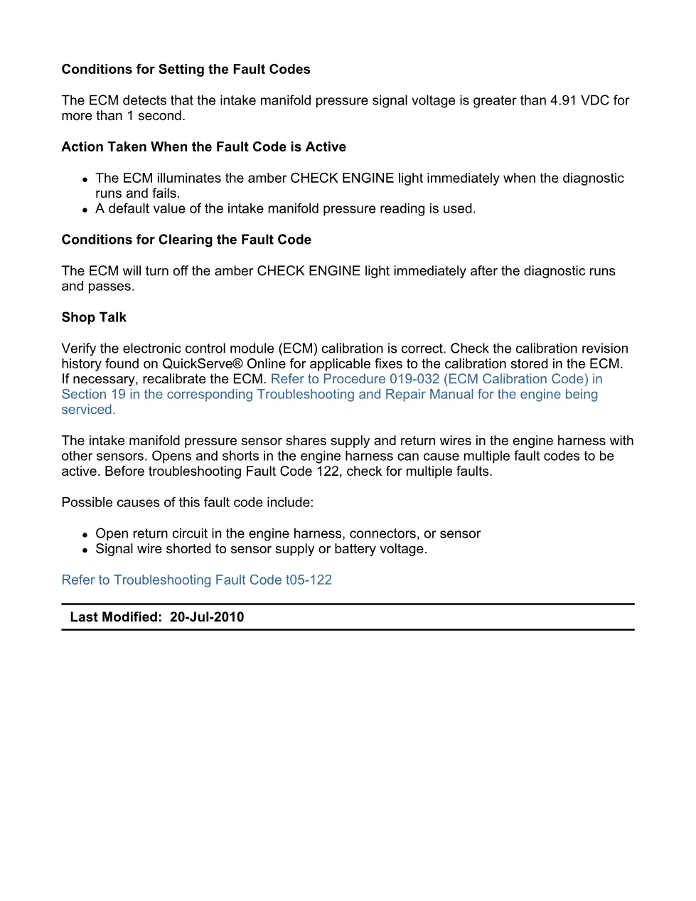 fault code 122 DTCs Troubleshooting Manual — Intake Manifold 1 - preview page 2 of 3