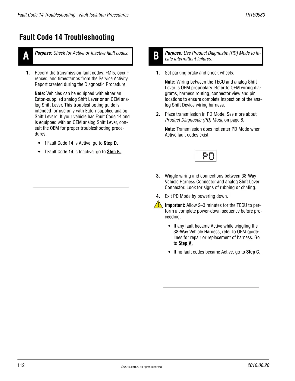 Fault Code 14 Troubleshooting — Eaton Analog Shift Lever, – Guide - preview page 1 of 6