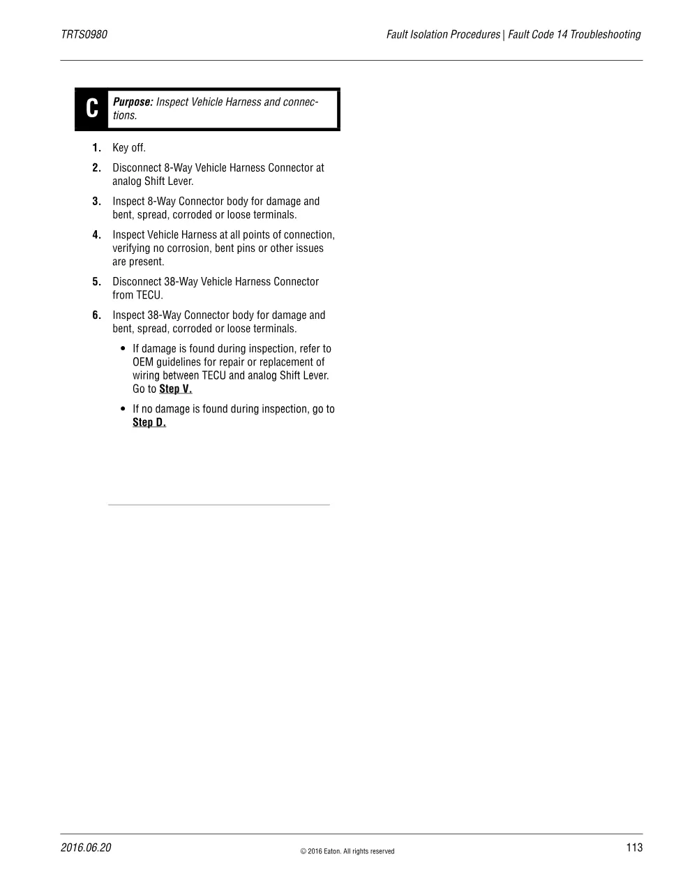 Fault Code 14 Troubleshooting — Eaton Analog Shift Lever, – Guide - preview page 2 of 6