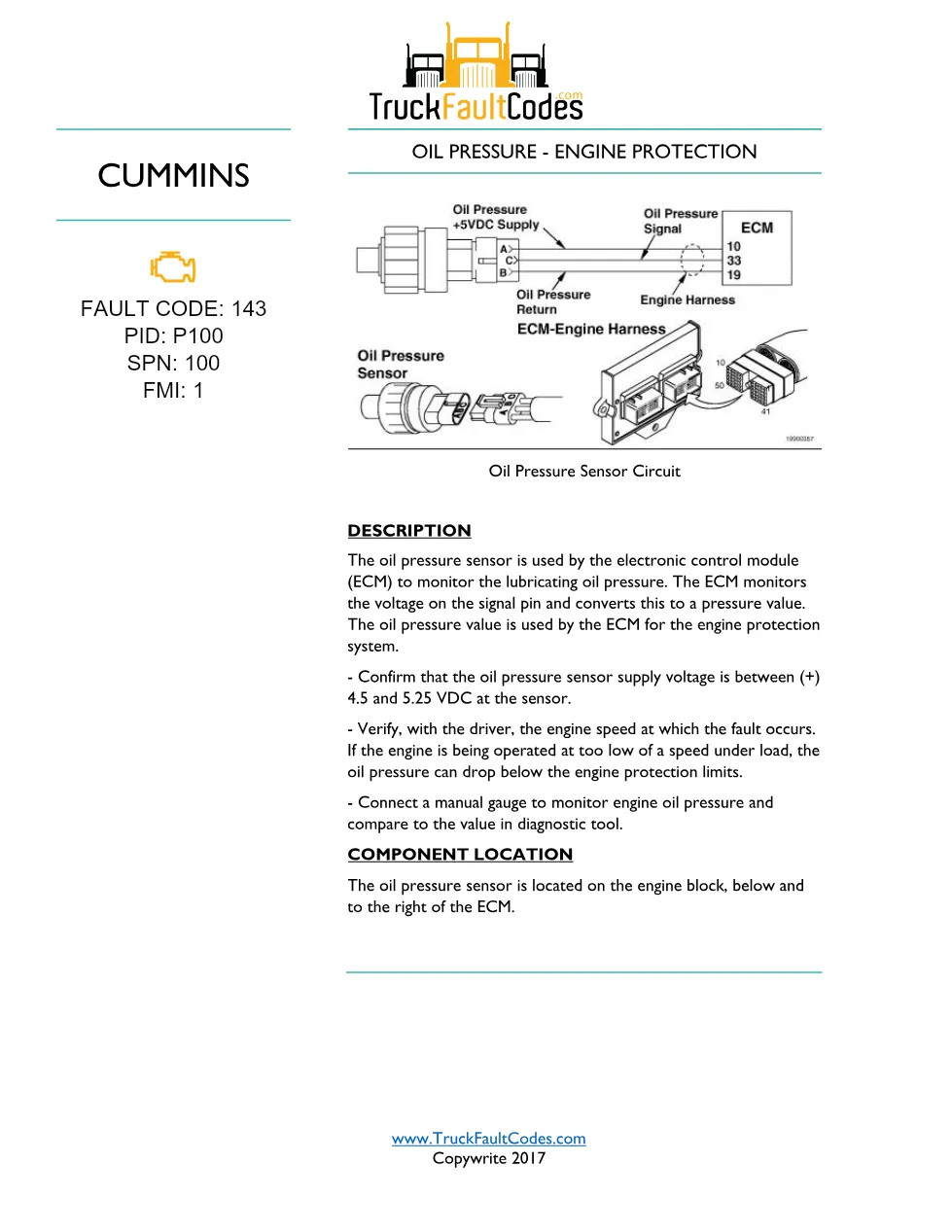 fault code 143 DTCs troubleshooting manual — ISB CM550 Oil - preview page 1 of 2