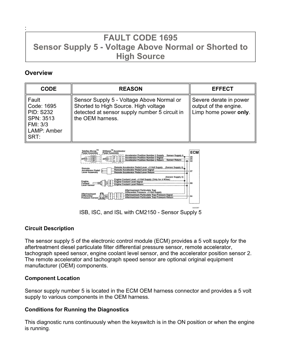 fault code 1695 DTCs Diagnostic Troubleshooting — Sensor - preview page 1 of 3