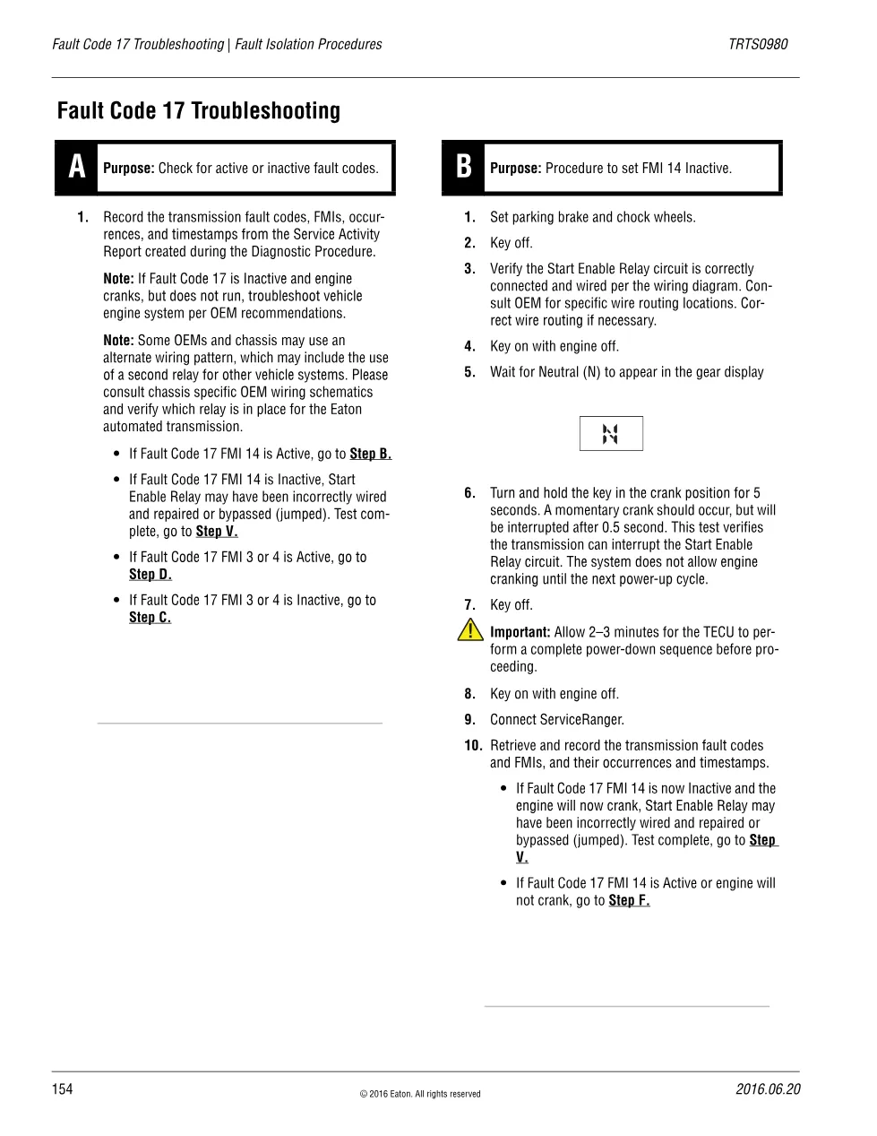 Fault Code 17 Troubleshooting — Eaton Start Enable Relay, – Guide - preview page 1 of 6