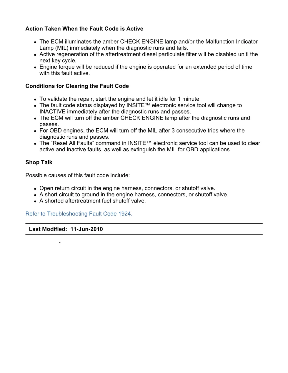 fault code 1924 DTCs — Aftertreatment fuel shutoff valve low - preview page 2 of 6