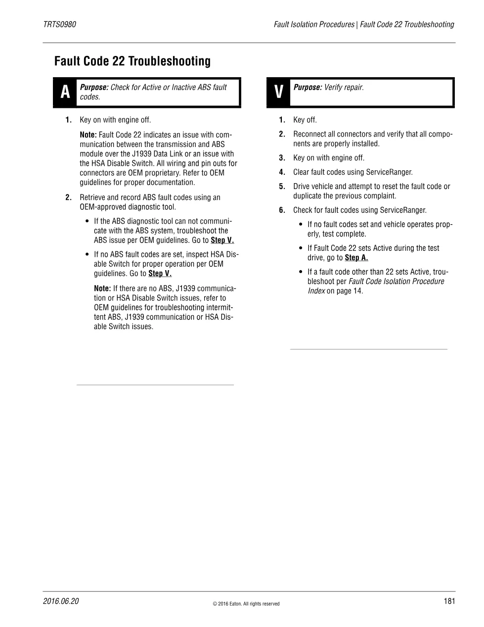 Fault Code 22 Troubleshooting — Eaton Fuller Advantage ABS and - page 1 is available after signing in