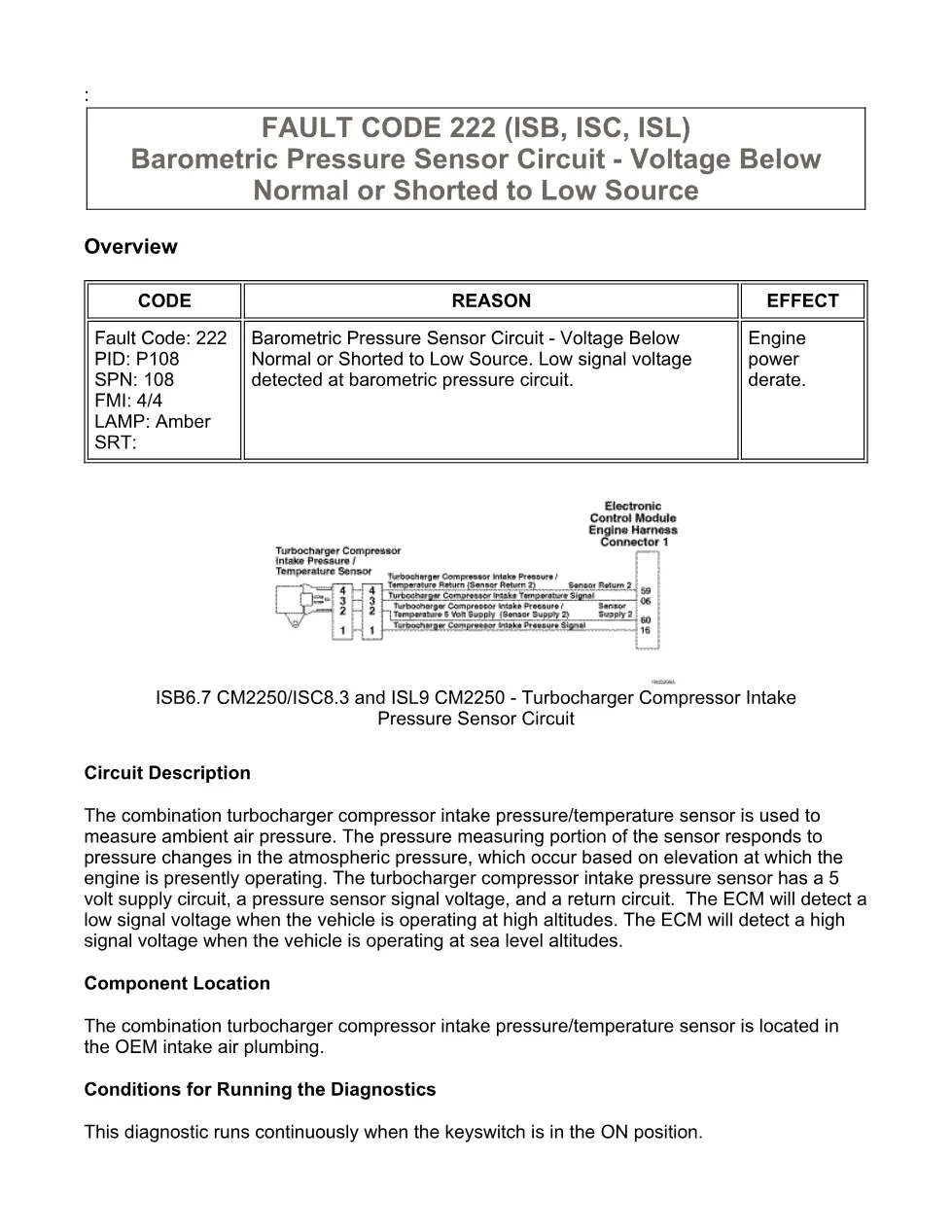 fault code 222 DTCs manual — Barometric Pressure Sensor – PDF - preview page 2 of 6