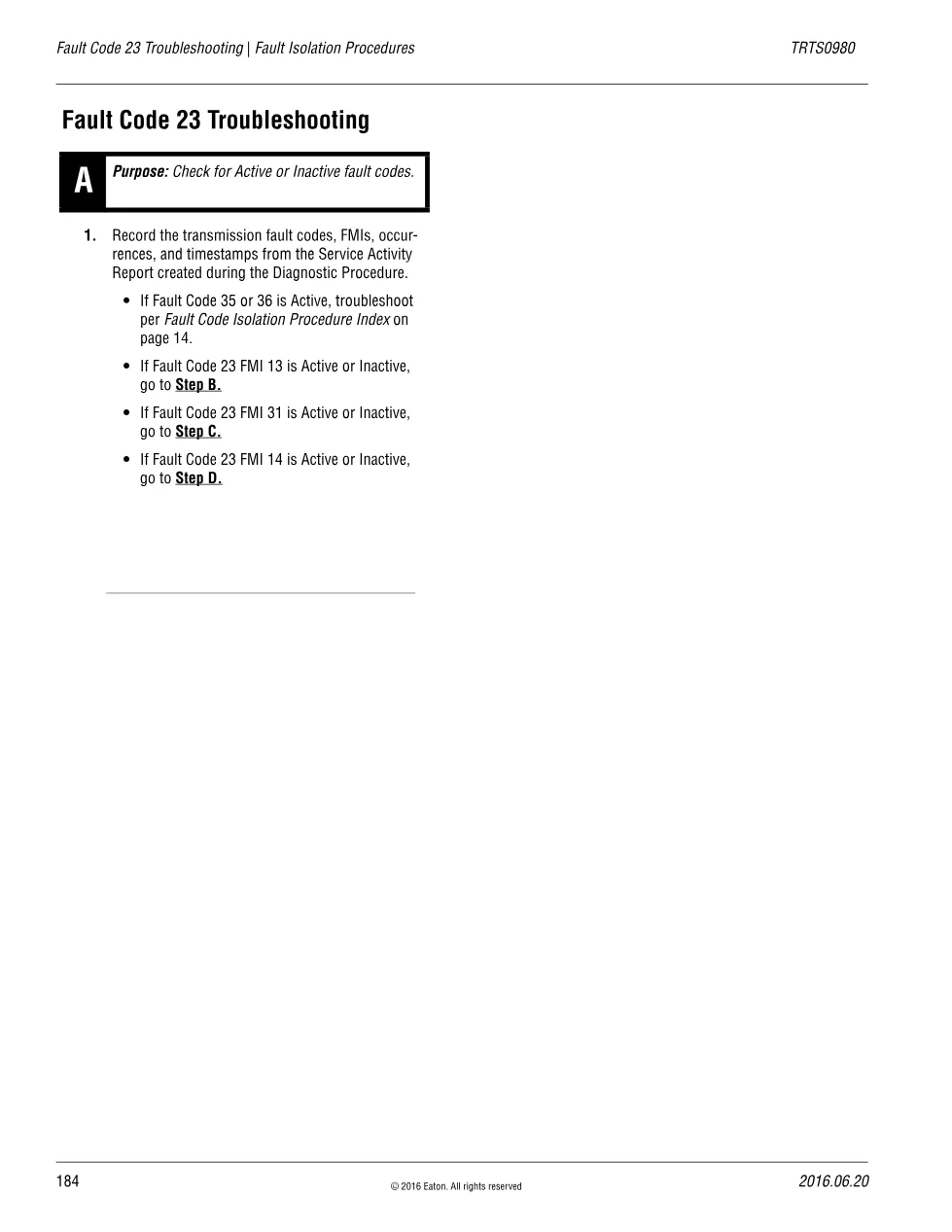 Fault Code 23 Troubleshooting — Eaton Urge to Move, TRTS0980 - preview page 1 of 4