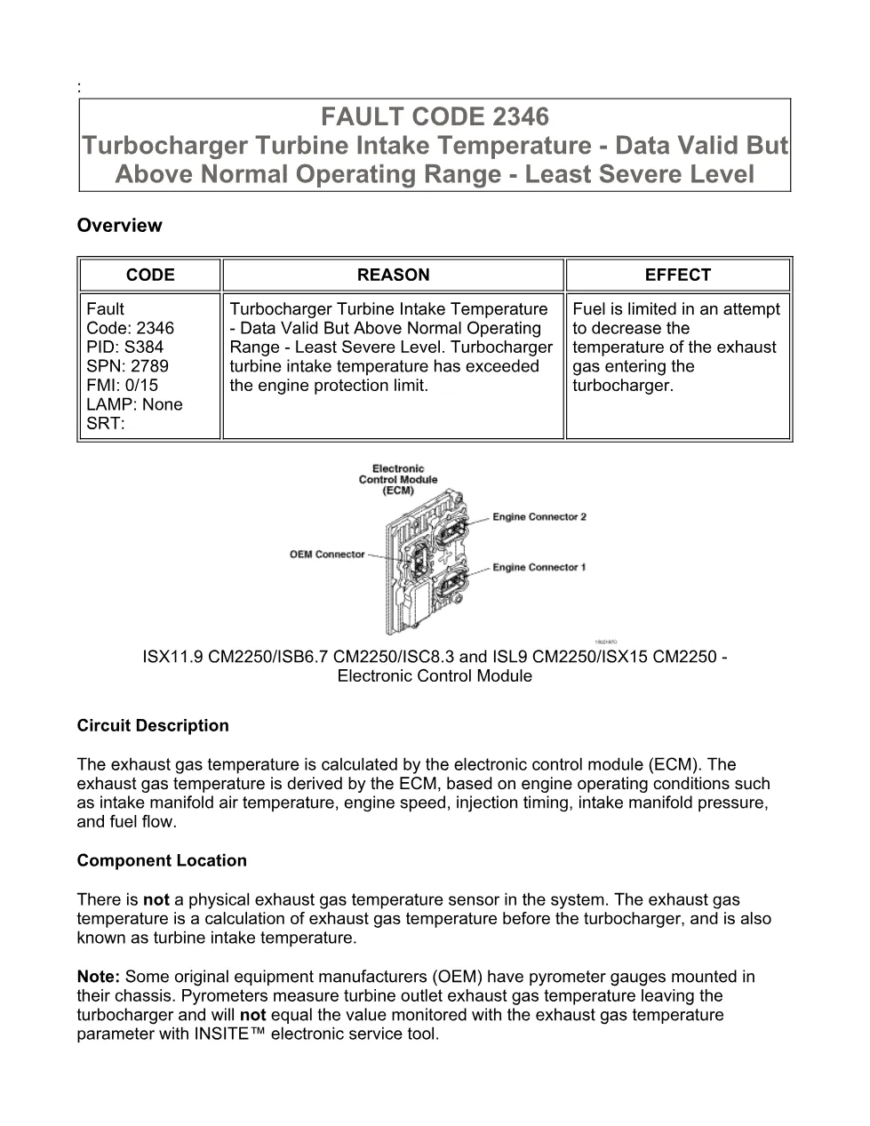 fault code 2346 DTCs troubleshooting manual – SPN 2789 FMI - preview page 1 of 6
