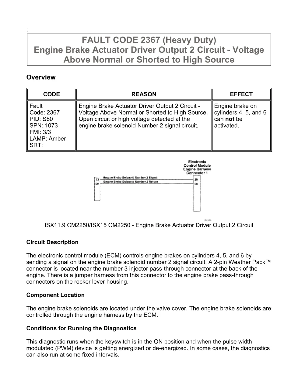 fault code 2367 DTCs troubleshooting manual – SPN 1073 FMI 3/3 - preview page 2 of 6