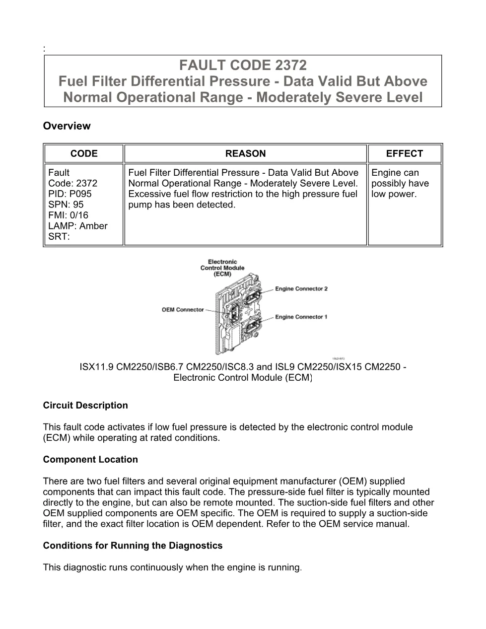 fault code 2372 DTCs troubleshooting manual – SPN 95 FMI 0/16 - preview page 1 of 6