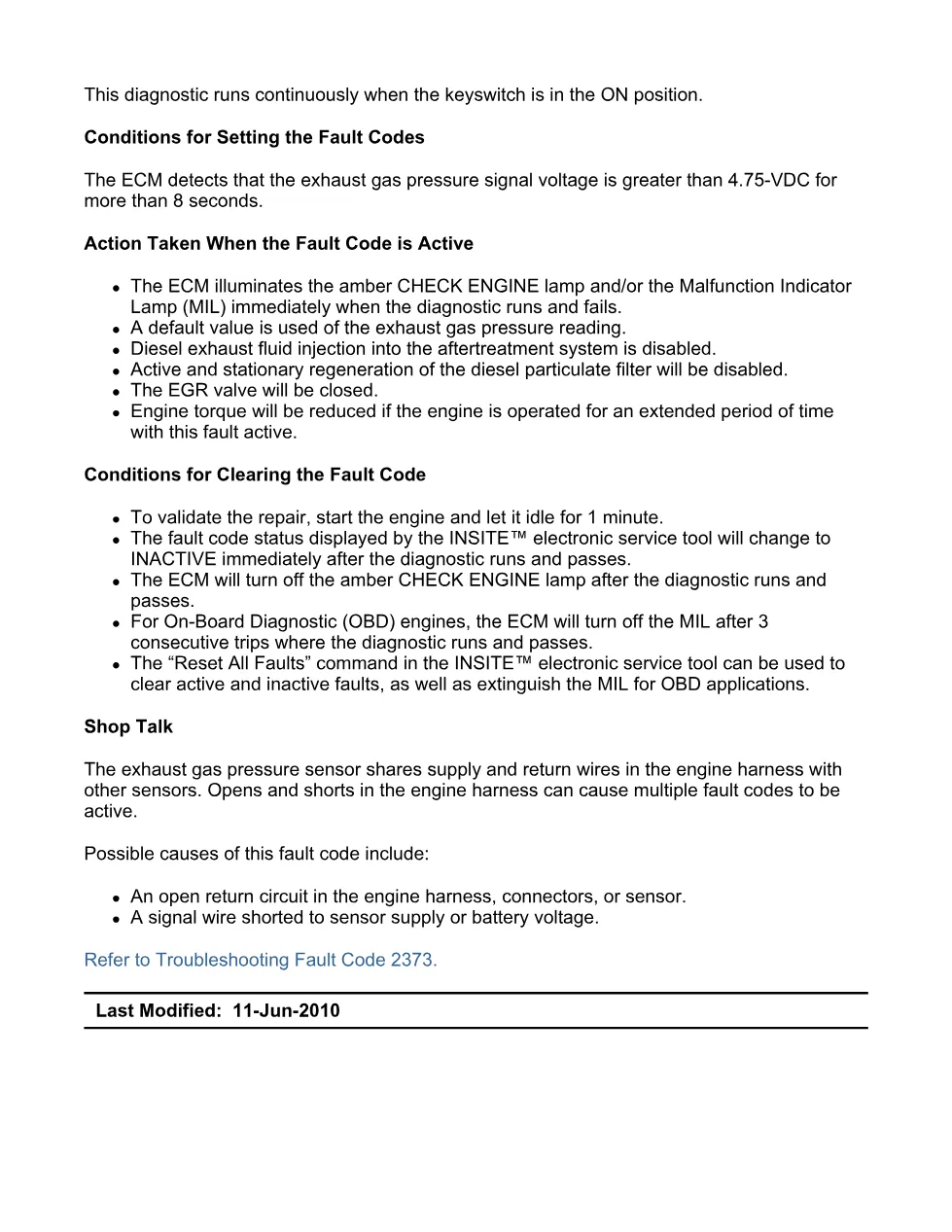 fault code 2373 DTCs troubleshooting manual – SPN 1209 FMI 3/3 - preview page 2 of 6
