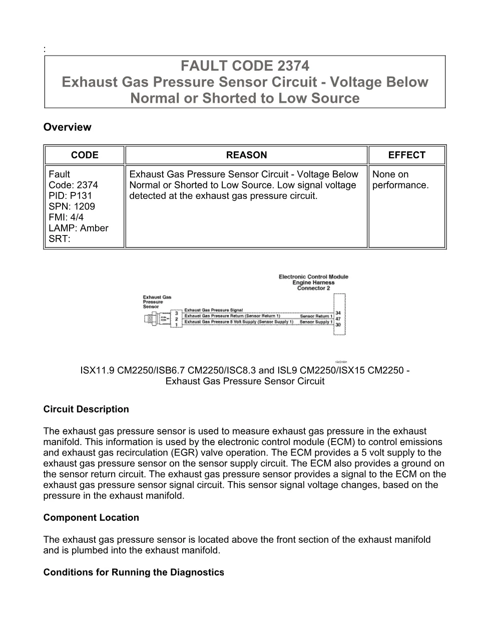 fault code 2374 DTCs troubleshooting manual – SPN 1209 FMI 4/4 - preview page 1 of 6