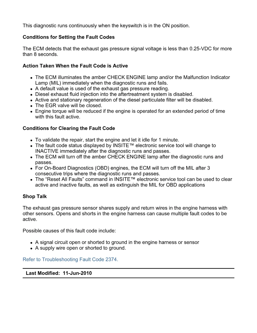 fault code 2374 DTCs troubleshooting manual – SPN 1209 FMI 4/4 - preview page 2 of 6