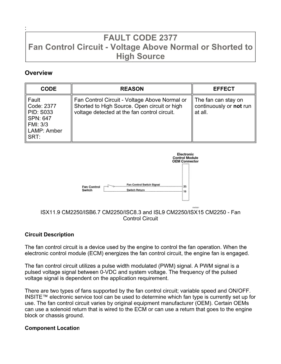 fault code 2377 DTCs troubleshooting manual – SPN 647 FMI 3/3 - preview page 1 of 6