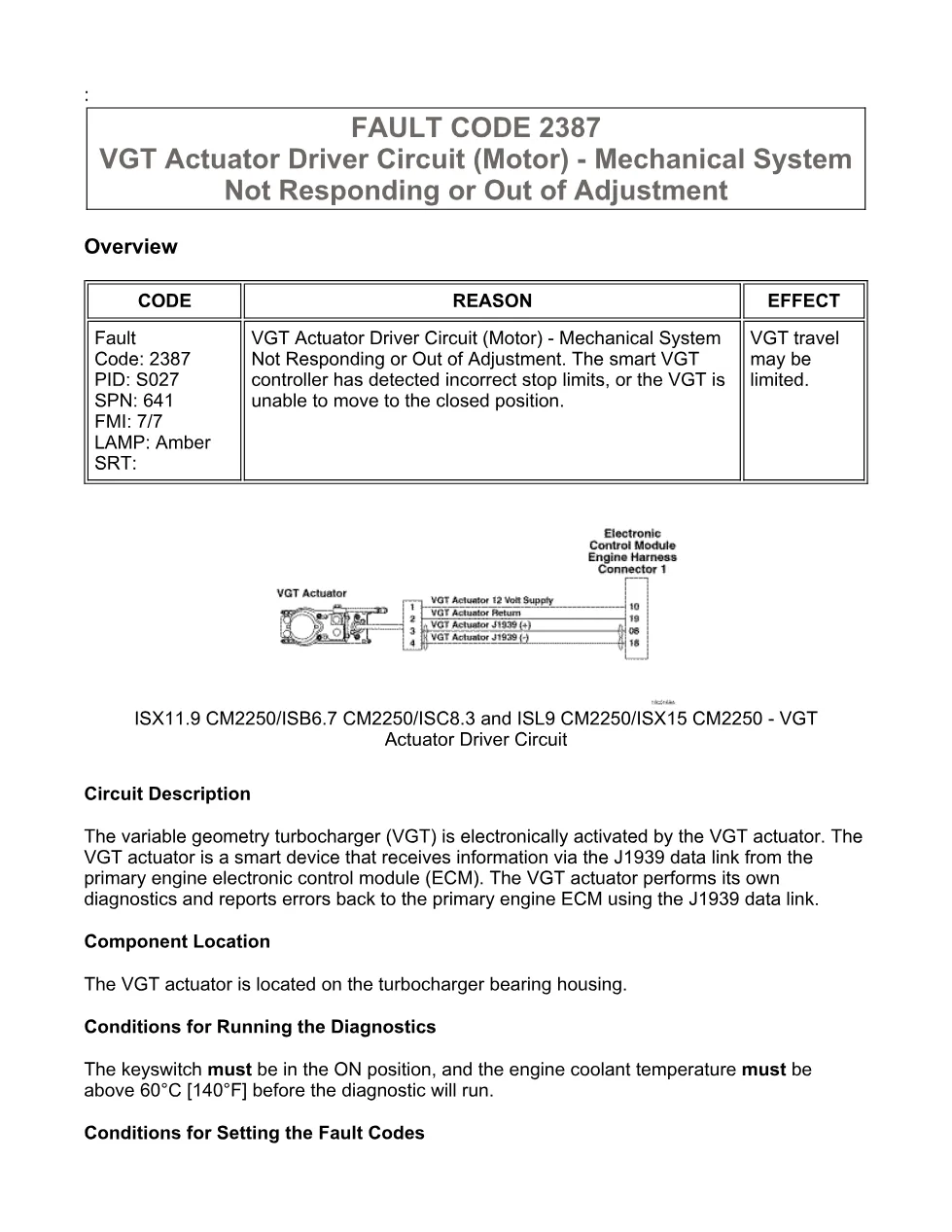 fault code 2387 DTCs troubleshooting manual – SPN 641 FMI 7/7 - preview page 1 of 6