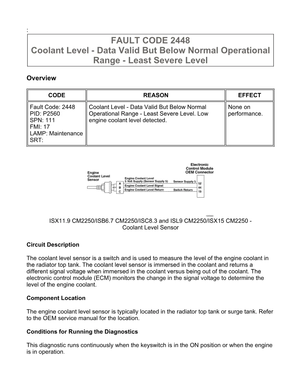 fault code 2448 DTCs troubleshooting manual – SPN 111 FMI 17 - preview page 1 of 6