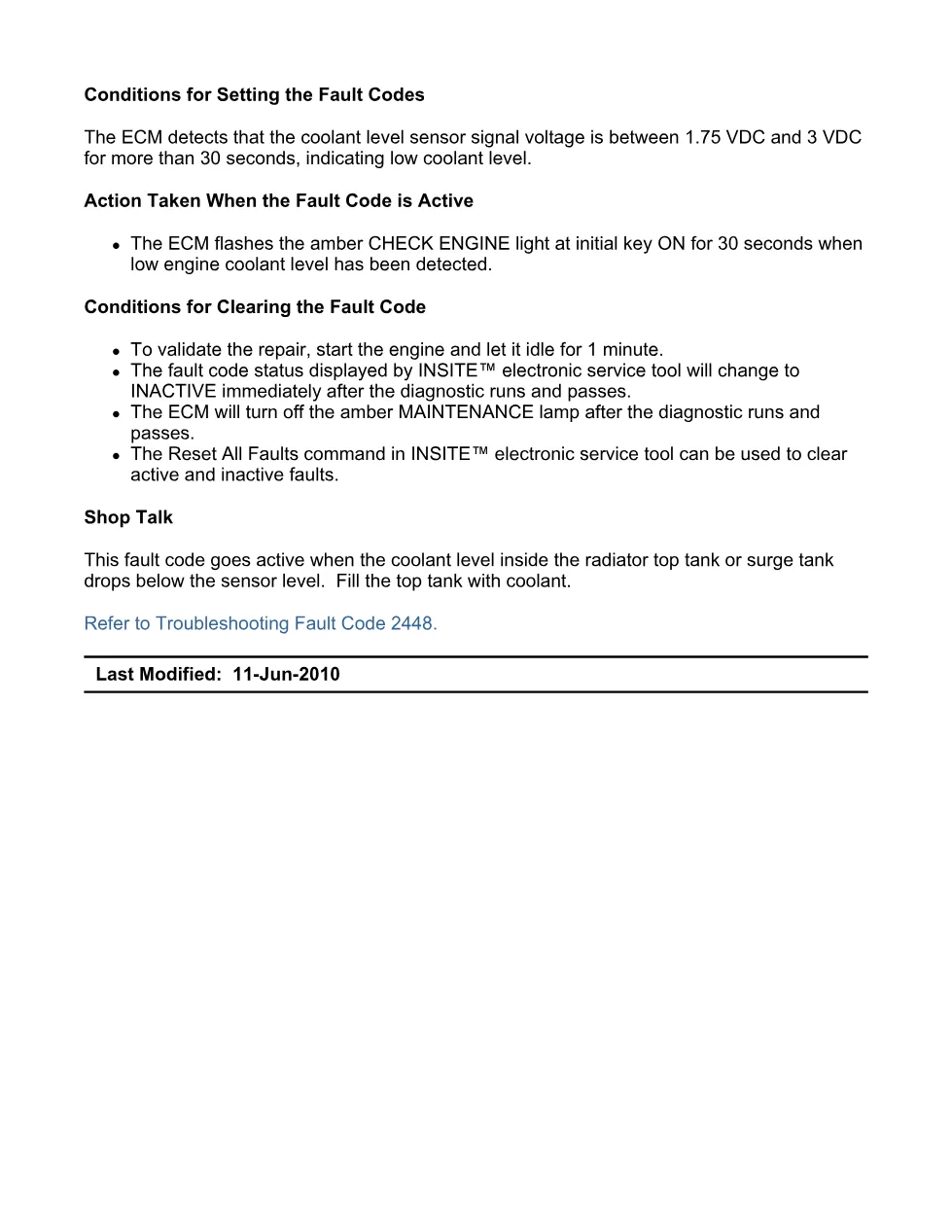 fault code 2448 DTCs troubleshooting manual – SPN 111 FMI 17 - preview page 2 of 6