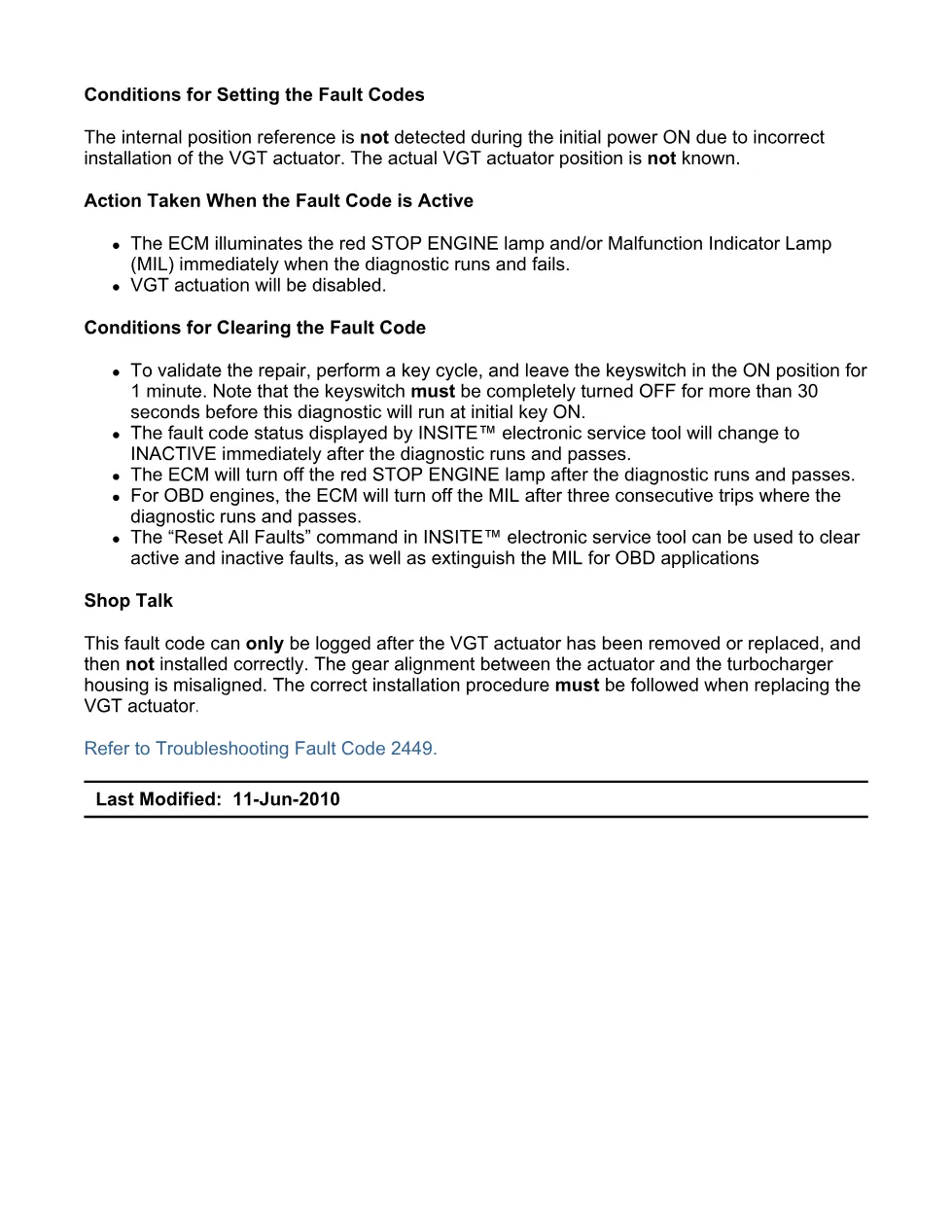 fault code 2449 DTCs — VGT Actuator Controller, SPN 641 FMI 13 - preview page 2 of 6