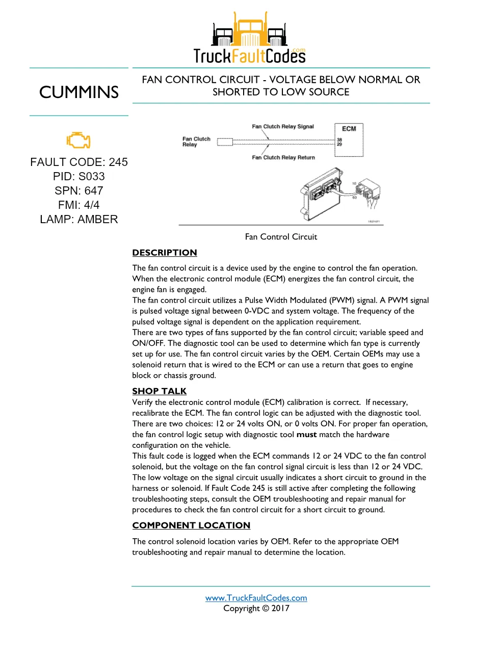 fault code 245 DTCs — ISM CM871 (2007-09) DTC manual — SPN - preview page 1 of 5