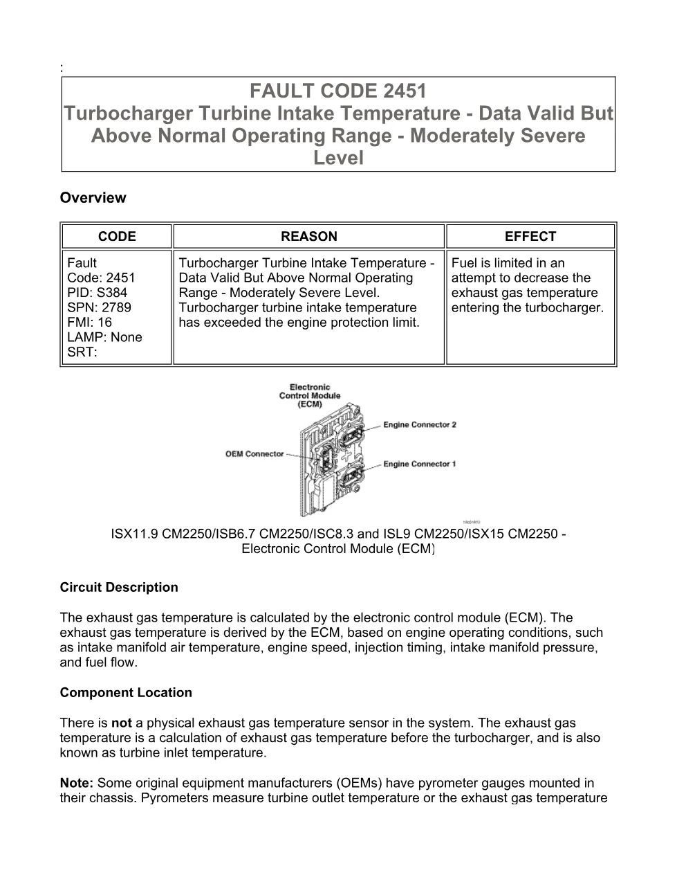 fault code 2451 DTCs troubleshooting manual – SPN 2789 FMI 16 - preview page 1 of 6
