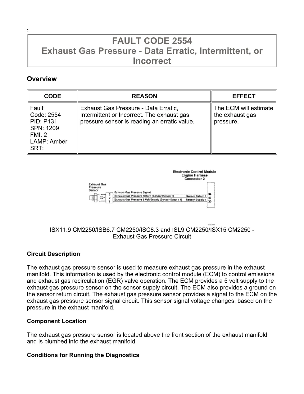 fault code 2554 DTCs troubleshooting manual – SPN 1209 FMI 2 - preview page 1 of 6