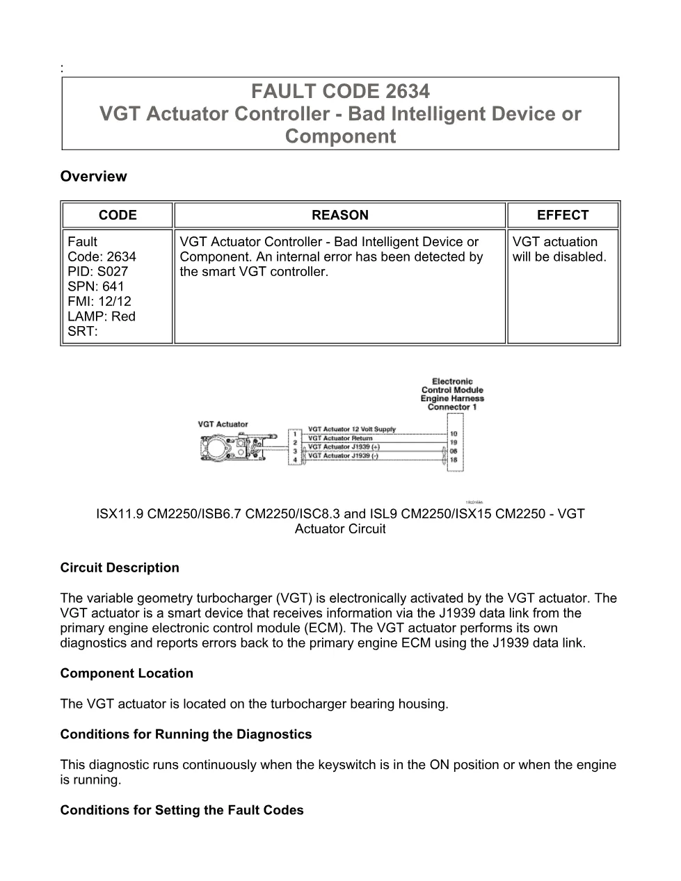 fault code 2634 DTCs — VGT Actuator Controller, SPN 641 FMI - preview page 1 of 6