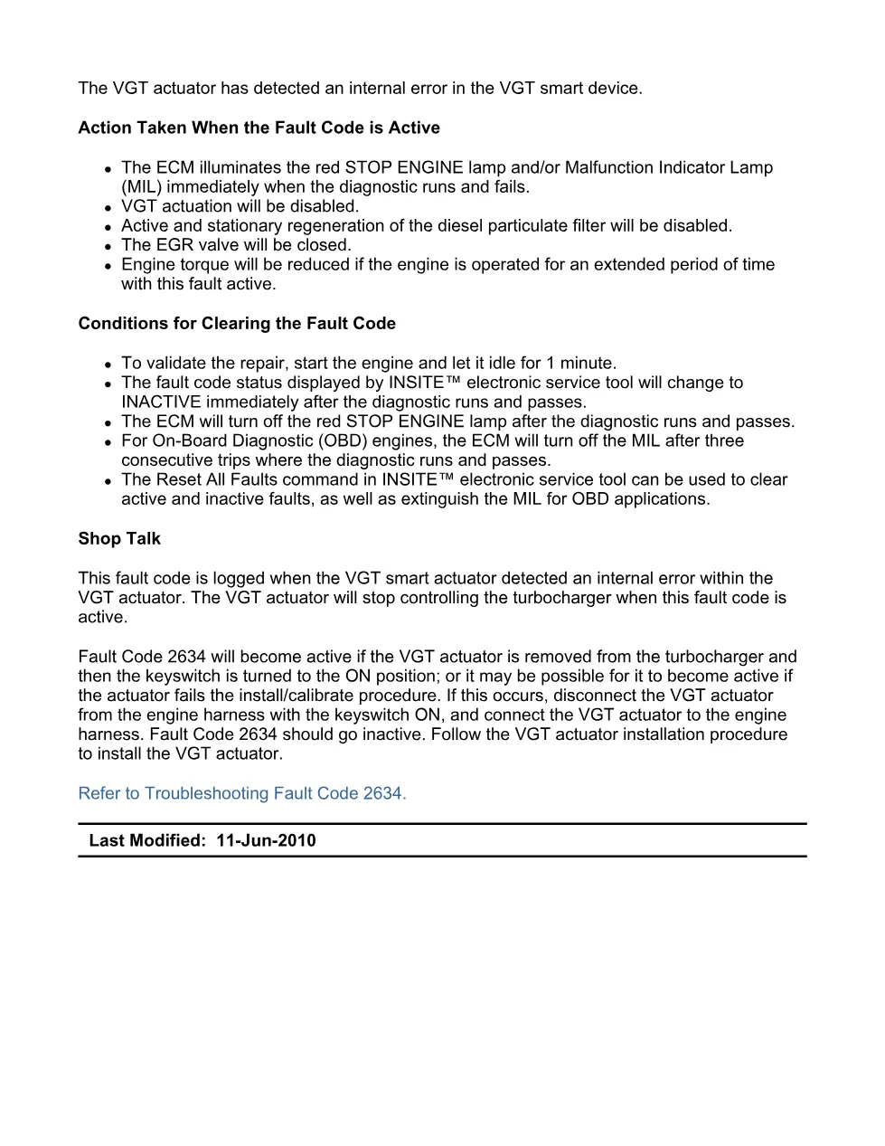 fault code 2634 DTCs — VGT Actuator Controller, SPN 641 FMI - preview page 2 of 6