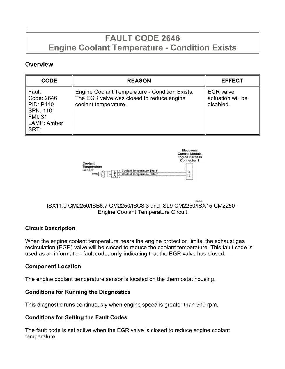 fault code 2646 DTCs — Engine Coolant Temperature, SPN 110 FMI - preview page 1 of 5