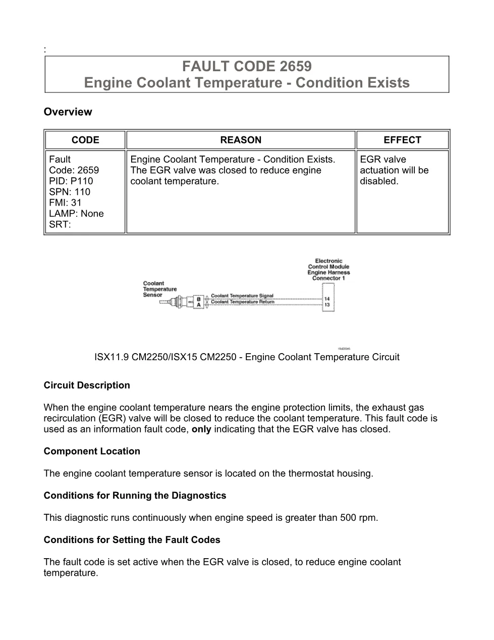 fault code 2659 DTCs — Engine Coolant Temperature, SPN 110 FMI - preview page 1 of 5