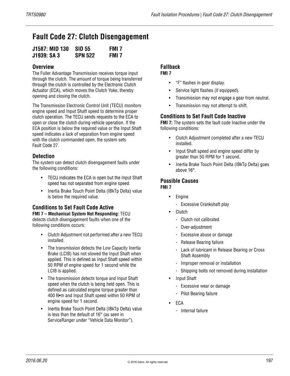 Fault Code 27 Clutch Disengagement — Eaton Fuller Advantage - preview page 1 of 2