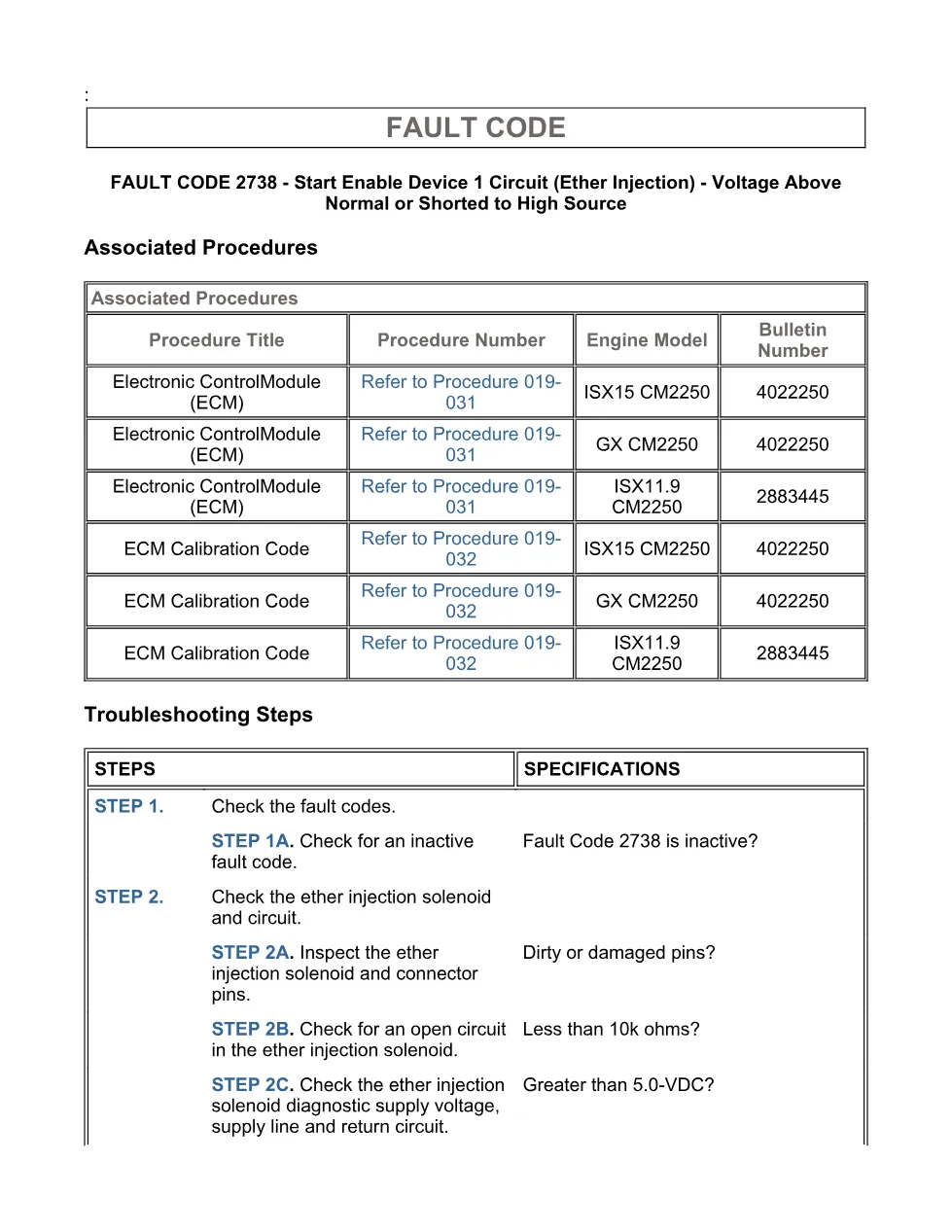 fault code 2738 DTCs — Start Enable Device 1 Circuit (Ether, - page 3 is available after signing in