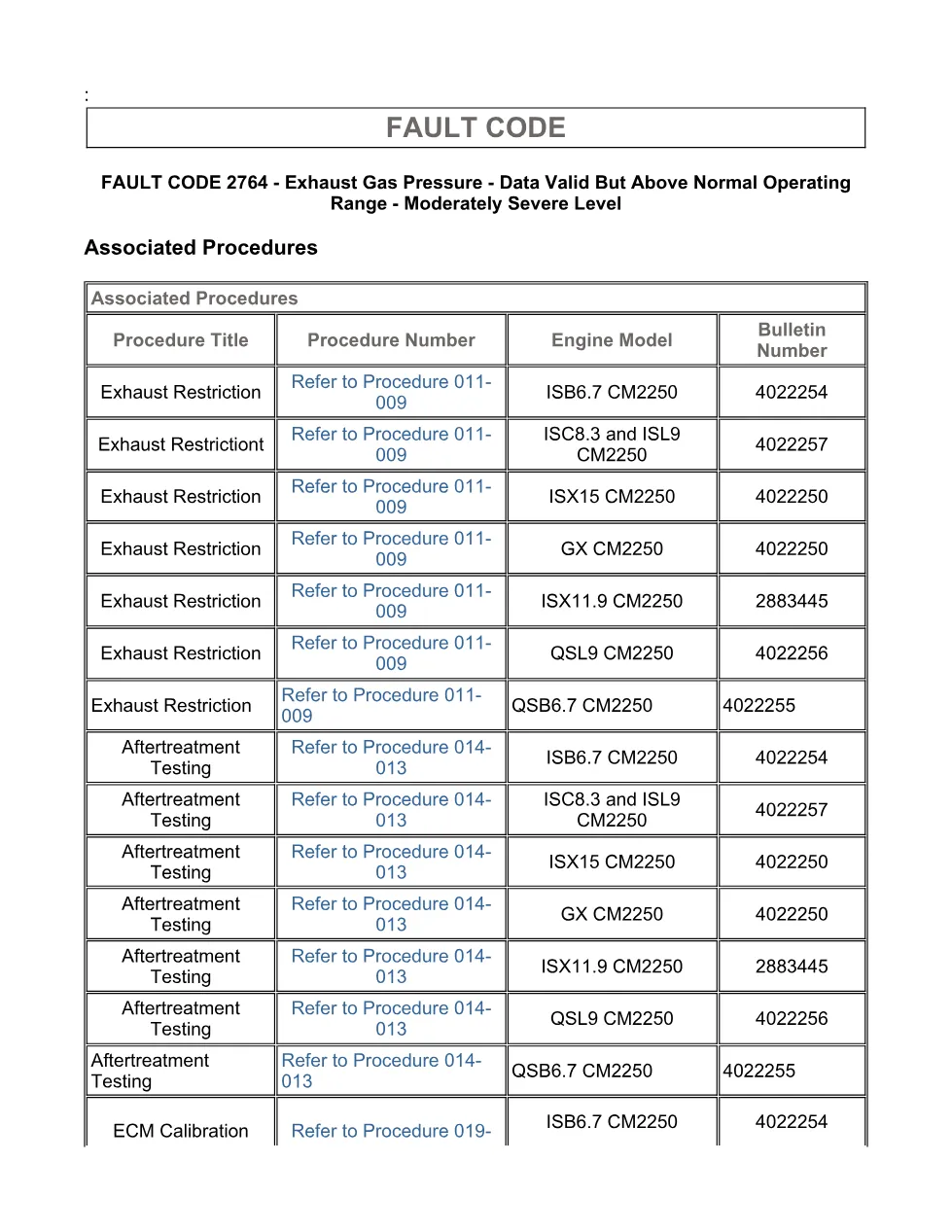 fault code 2764 DTCs — Exhaust Gas Pressure, SPN 1209 FMI 16 - page 3 is available after signing in