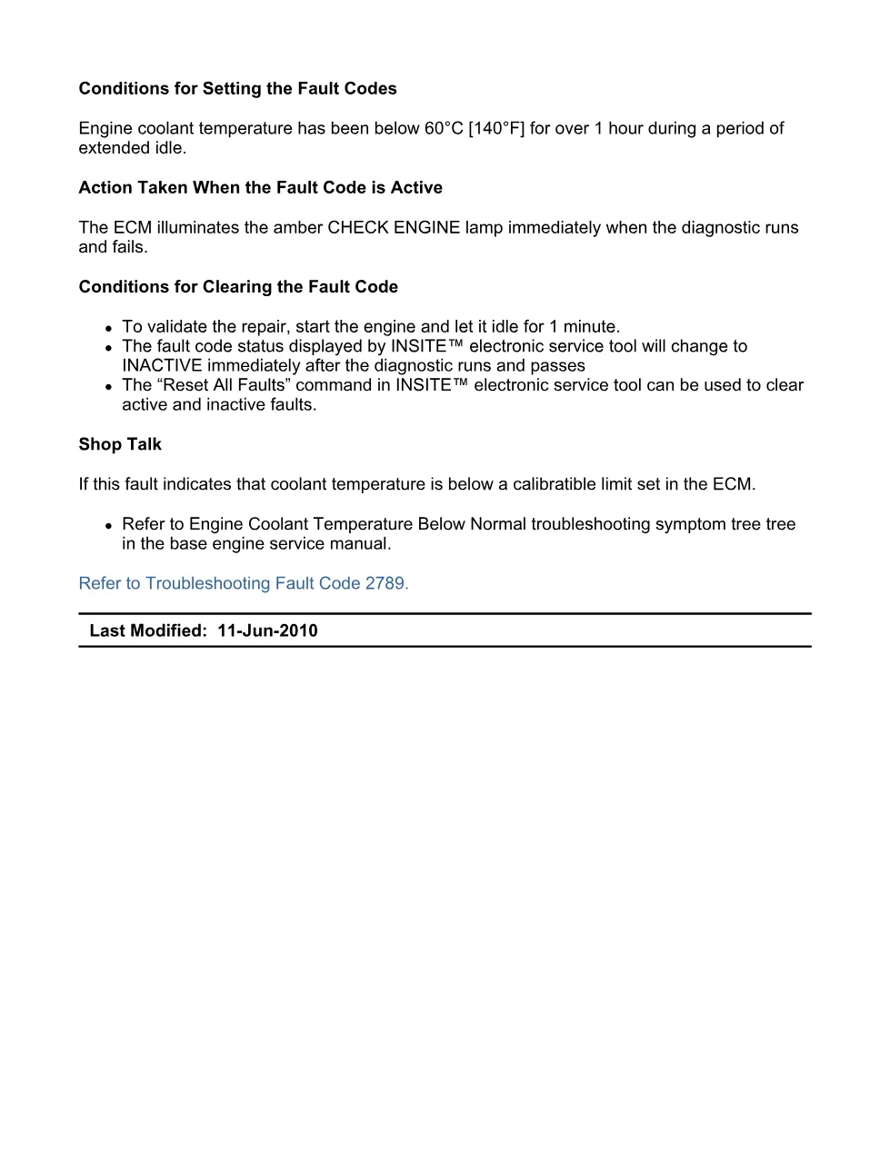 fault code 2789 DTCs — Engine Coolant Temperature, SPN 110 FMI - preview page 2 of 6
