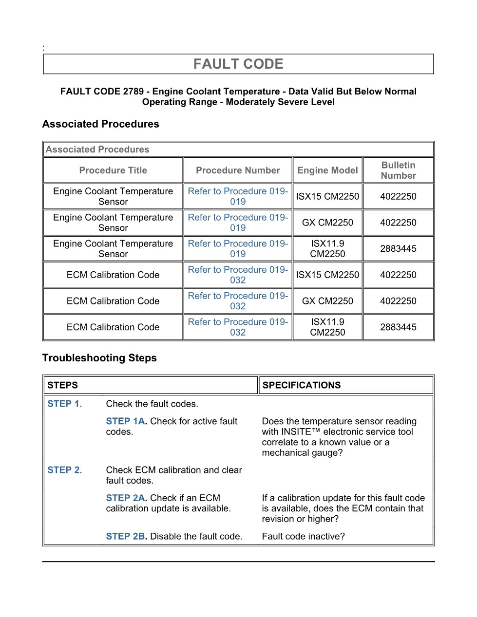fault code 2789 DTCs — Engine Coolant Temperature, SPN 110 FMI - page 3 is available after signing in