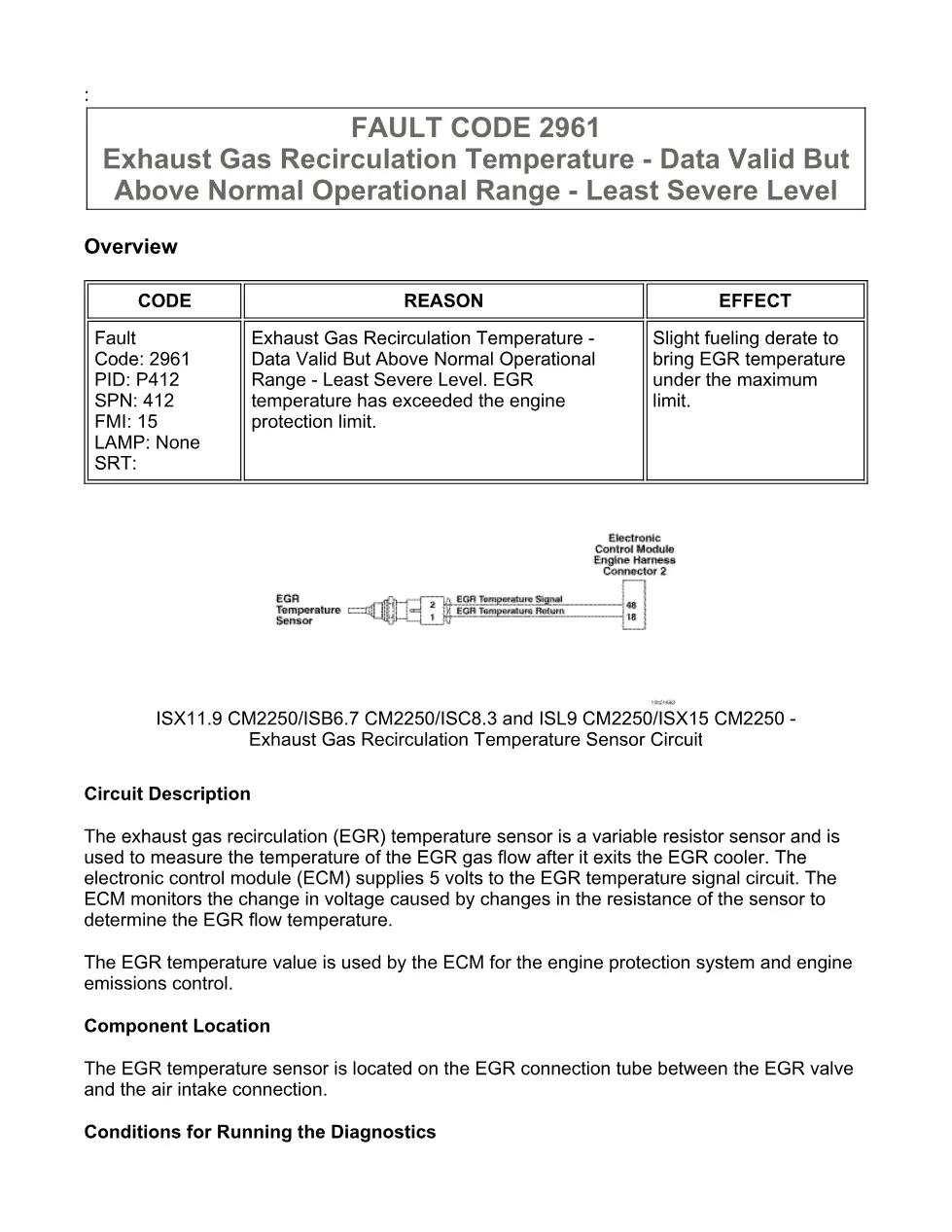 fault code 2961 DTCs — ISX11.9 CM2250 Exhaust Gas – Official - preview page 1 of 6